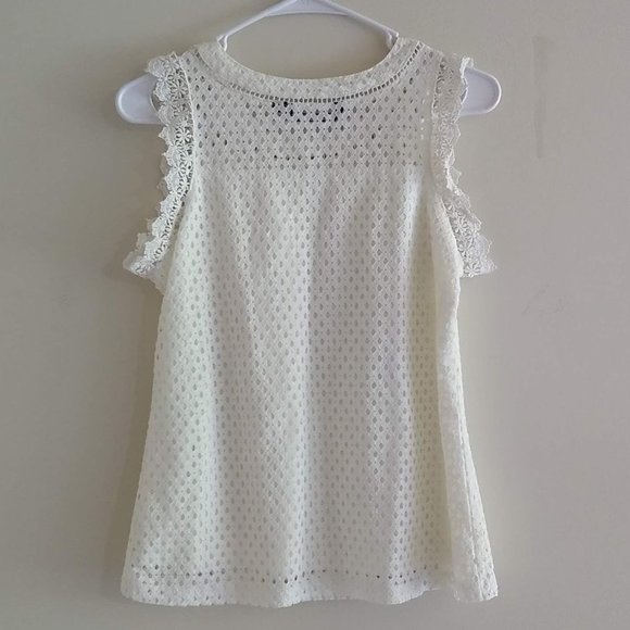 Annabelle White Lace Crochet Round Neck sleeveless eyelet Top Size Small - Picture 8 of 11